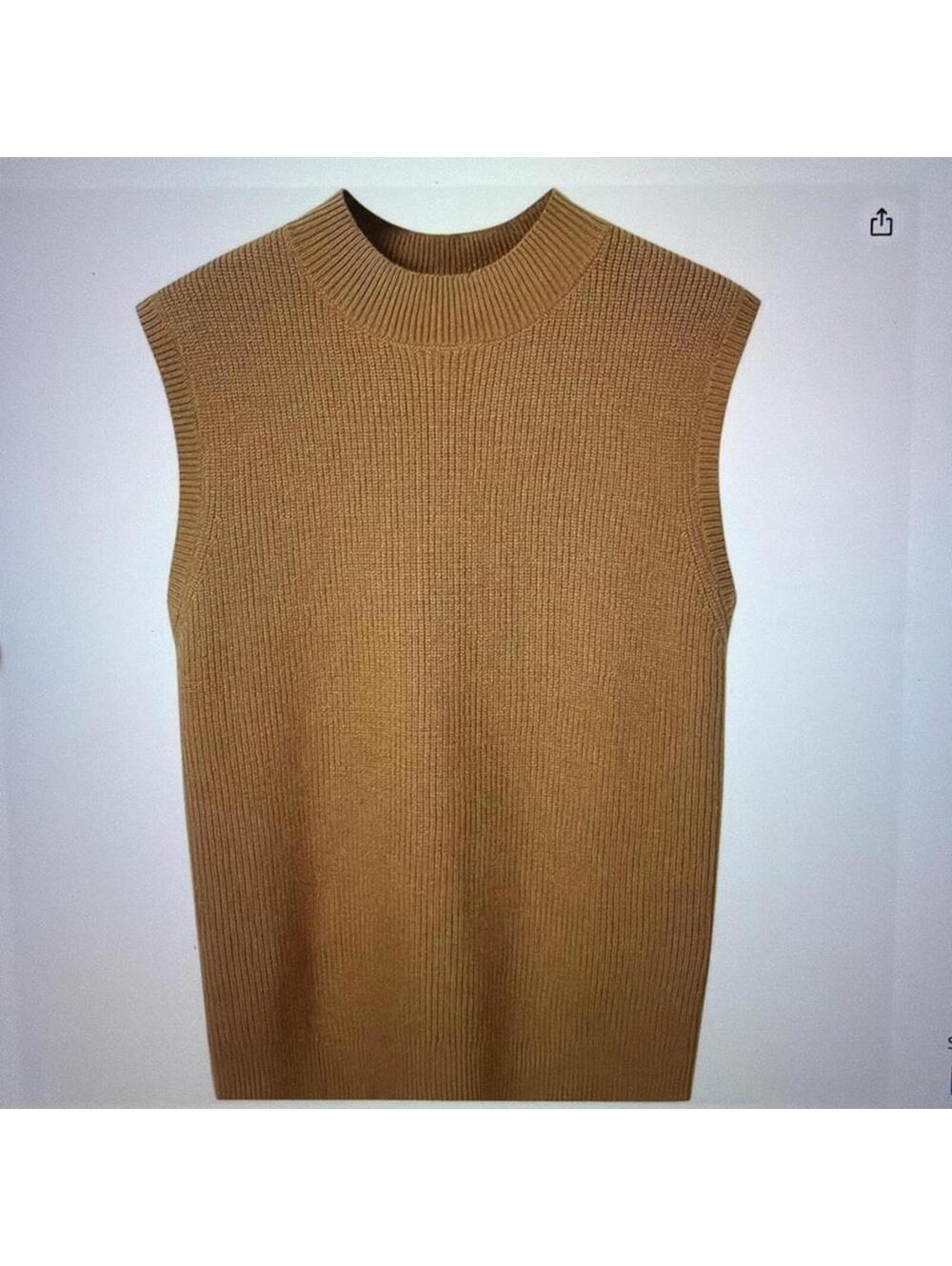 Camel Ribbed Mock Neck Sweater Tank